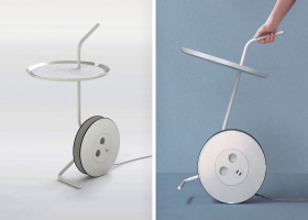 WITH AN ENDLESS EXTENSION WIRE AND A WHEELED BASE, THIS SIDE-TABLE IS PERFECT FOR YOUR PLUG-IN GADGETS!